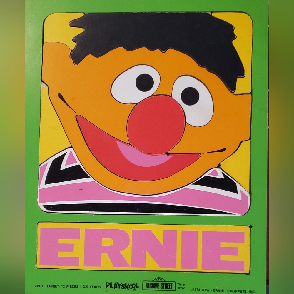 Vtg '73 Ernie Sesame Street Playskool Wood  Puzzle